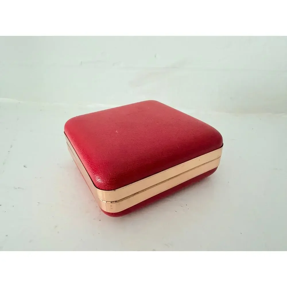 Vintage Ingraham Travel Alarm Clock Red Leather Case Folding Japan Luminous